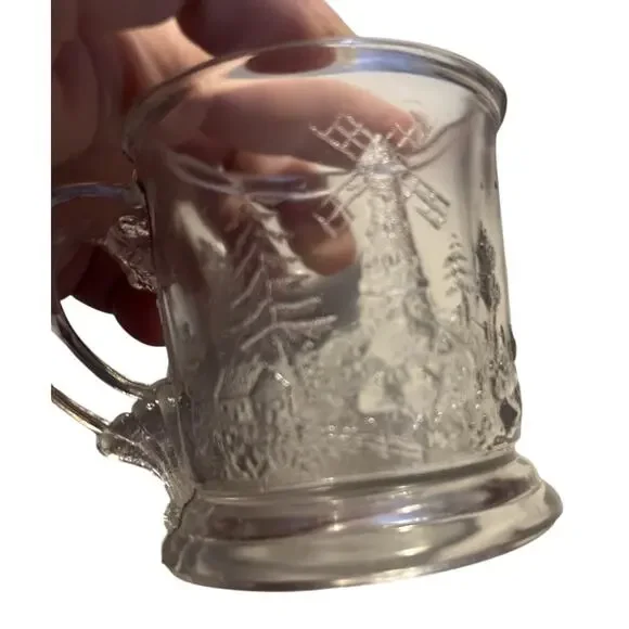 Antique EAPG Dutch Mill Child’s Mug – Clear Pressed Glass - Picture 2 of 4